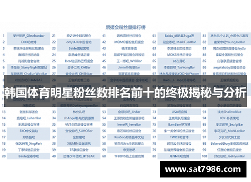 韩国体育明星粉丝数排名前十的终极揭秘与分析