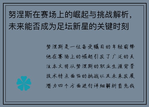 努涅斯在赛场上的崛起与挑战解析，未来能否成为足坛新星的关键时刻